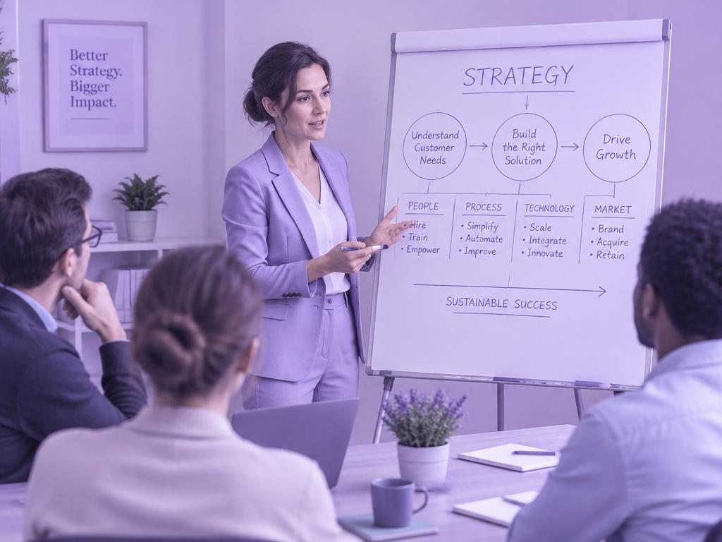 Berater erläutert eine Strategie am Flipchart